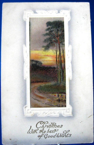 Christmas Postcard 1909 Best Of Good Wishes Landscape BB London Sunset Road