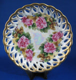 Saucer Only Gorgeous Lush Roses Luster Sealy Japan 1960s Reticulated Brushed Gold Trim - Antiques And Teacups - 1