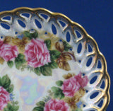 Saucer Only Gorgeous Lush Roses Luster Sealy Japan 1960s Reticulated Brushed Gold Trim - Antiques And Teacups - 3