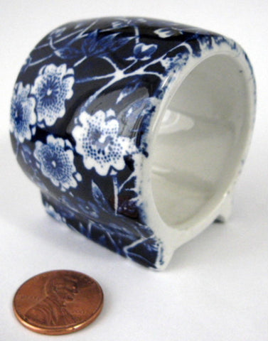 Blue Calico Ceramic Napkin Ring Burleigh England Blue Chintz 1970s - Antiques And Teacups - 1