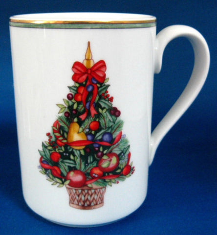 Mug Dansk Nordic Holiday Topiary Fruit Tree Gold Trim Discontinued Christmas Tree - Antiques And Teacups - 1