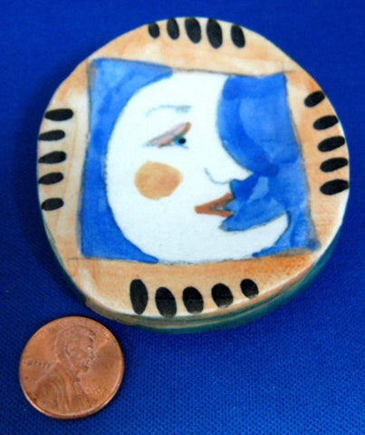 Moon Face Artisan Tea Bag Caddy Hand Painted Ceramic Teabag Dish - Antiques And Teacups - 1