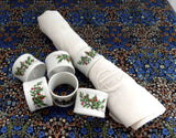 Cranberry Napkin Ring Set Of 6 White Ceramic Pretty Red And Green