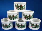 Cranberry Napkin Ring Set Of 6 White Ceramic Pretty Red And Green