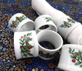 Cranberry Napkin Ring Set Of 6 White Ceramic Pretty Red And Green