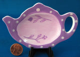 Tea Bag Caddy Teapot Shape Purple Floral Hausenware Teabag Spoon Holder - Antiques And Teacups - 1
