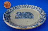 Butter Pat Stoneware Blue Sponged Stencil Barn teabag Caddy USA 1970s - Antiques And Teacups - 2