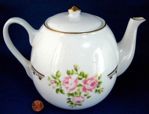 Shabby Chic Rachel Ashwell Treasures Teapot Pink Roses Gold Large - Antiques And Teacups - 1