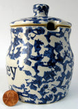 Honey Jar Stoneware Blue Sponged Crock Blue Letters Pottery Honey Jar - Antiques And Teacups - 3