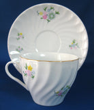 Cup And Saucer Molded Swirl Floral Bouquet Gold Trim Mid Century 1960s