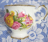 Cup And Saucer Lush Roses With Cottage Elizabethan 1950s Bone China - Antiques And Teacups - 2