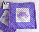 Teacup Themed Potholders Pair Padded Purple Lavender Hand Made Support Animal Charity