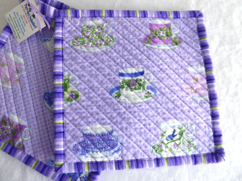 Charity Potholders Teacups Purple Pink Padded Pair of Hand Made Support Animal Charity