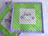 Purple Green Teacup Themed Potholders Pair Padded Hand Made Support Animal Charity