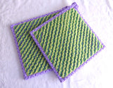 Purple Green Teacup Themed Potholders Pair Padded Hand Made Support Animal Charity