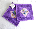 Purple Teacup Themed Potholders Padded Flowers Hand Made Support Animal Charity