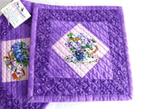 Purple Teacup Themed Potholders Padded Flowers Hand Made Support Animal Charity