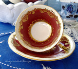 Cup And Saucer Aynsley Red White Gold Overlay 1950s Bone China