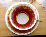 Cup And Saucer Aynsley Red White Gold Overlay 1950s Bone China