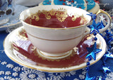 Cup And Saucer Aynsley Red White Gold Overlay 1950s Bone China