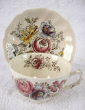 Cup And Saucer Johnson Brothers Sheraton Floral Polychrome 1920s - Antiques And Teacups - 4