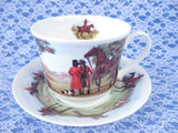 Roy Kirkham Tally Ho Breakfast Size Cup And Saucer English Hunt Scenes Bone China - Antiques And Teacups - 1
