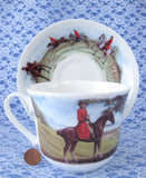 Roy Kirkham Tally Ho Breakfast Size Cup And Saucer English Hunt Scenes Bone China - Antiques And Teacups - 3