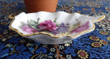 Leaf Shape Tea Bag Caddy Pink Roses Violets England Bone China Royal Patrician - Antiques And Teacups - 2