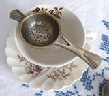 Vintage Tea Strainer Over The Cup Strainer With Drip Cup 1920s Art Deco 2 Piece - Antiques And Teacups - 3