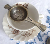 Vintage Tea Strainer Over The Cup Strainer With Drip Cup 1920s Art Deco 2 Piece - Antiques And Teacups - 3