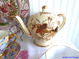 Sadler Teapot Gold And Yellow 1950s Floral Large Vintage Tea Pot 4-6 Cups